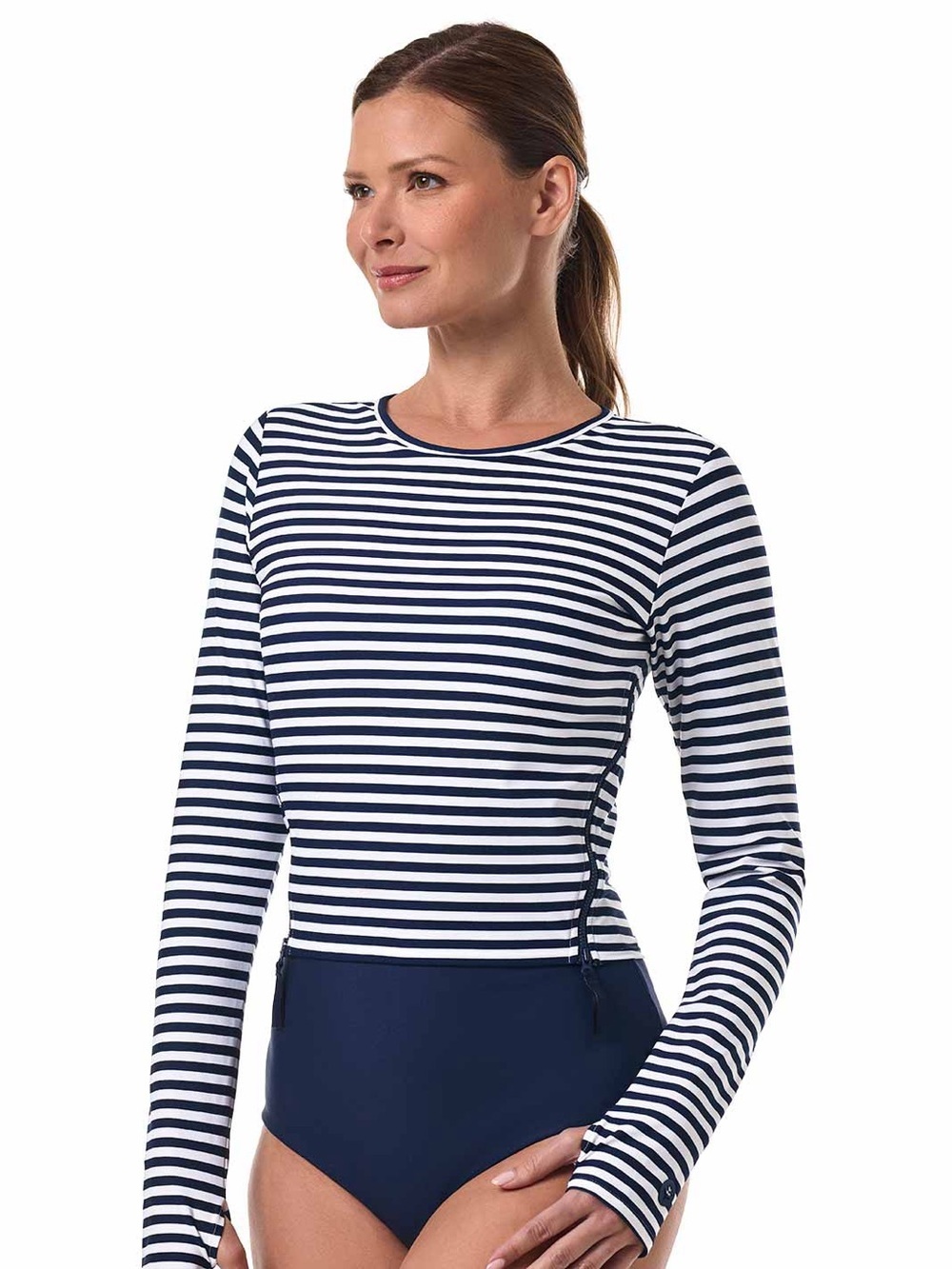 Coolibar Bayfront Rash Guard Top Striped UPF 50+ Active Built in Bra